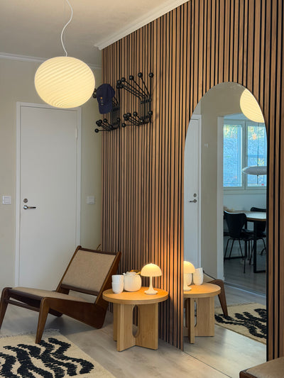 Stor Murano Candy oval pendel hvid swirl D:40 cm