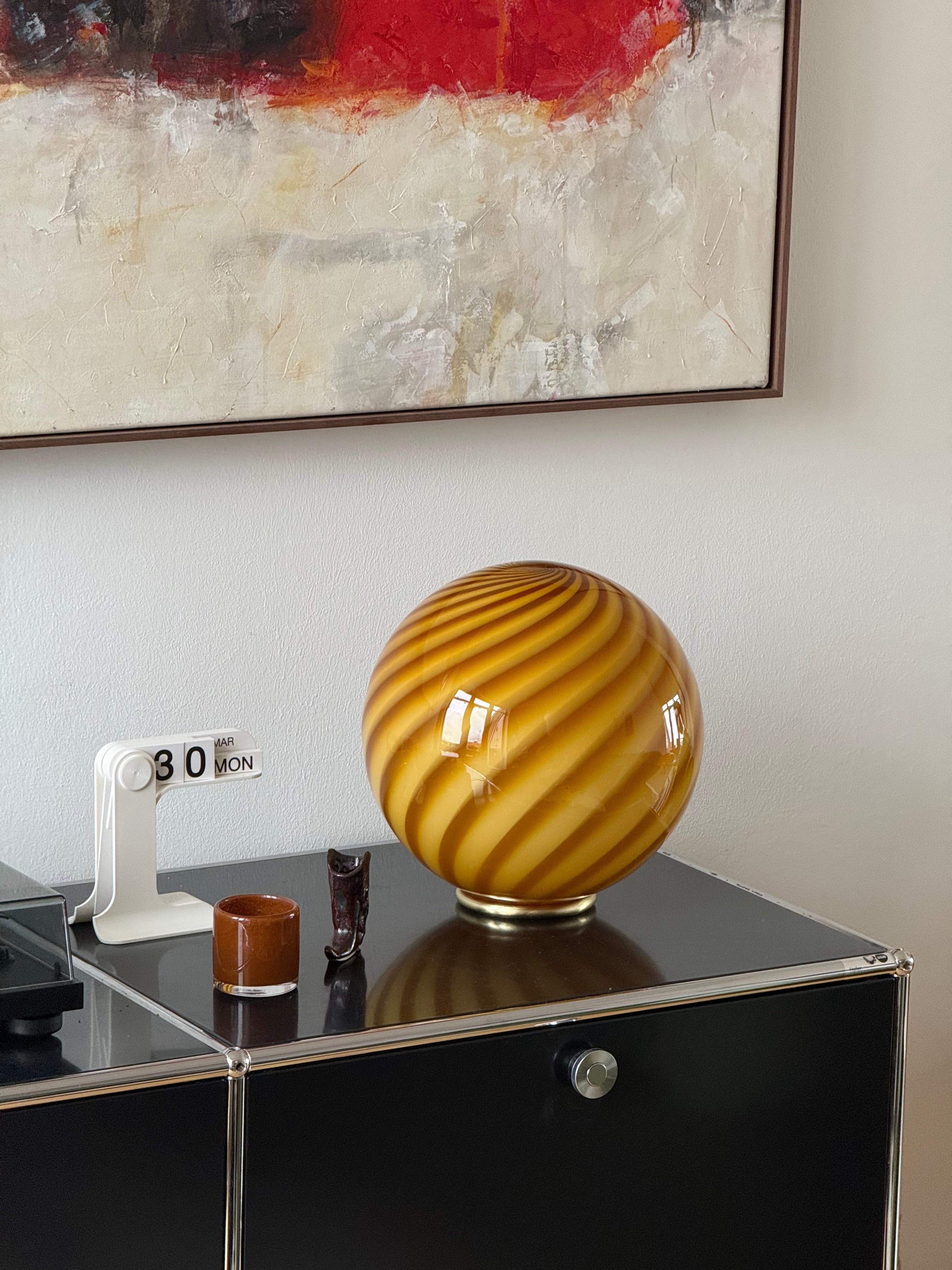 Murano Candy table lamp amber orange swirl D:30 cm