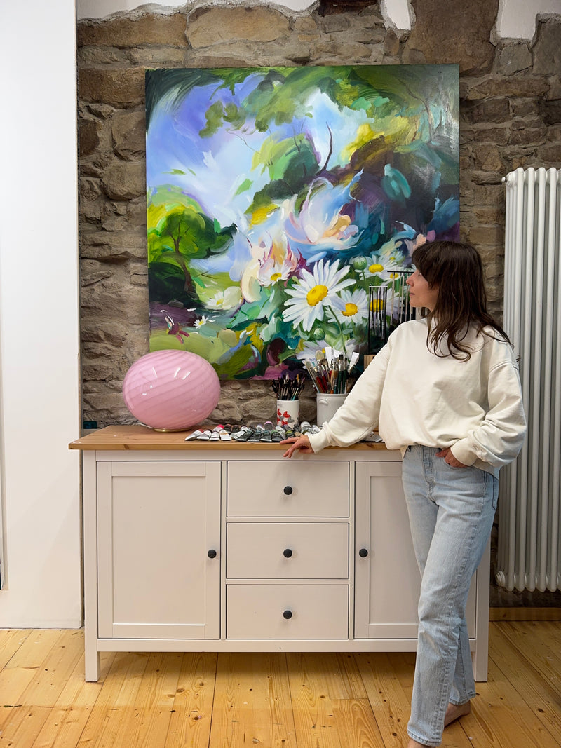 Murano Candy oval floor lamp bubble gum swirl D:40 cm