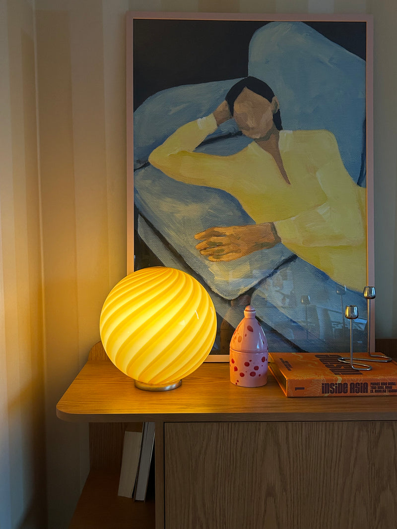 Murano Candy table lamp amber/orange swirl D:30 cm