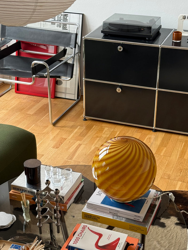 Murano Candy table lamp amber orange swirl D:30 cm