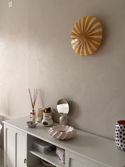 Large Murano Candy ceiling light yellow/white stripes D:40 cm