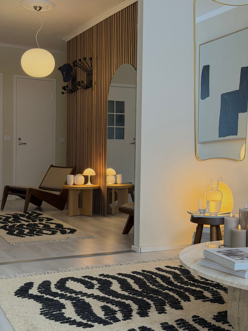 Stor Murano Candy oval pendel hvid swirl D:40 cm