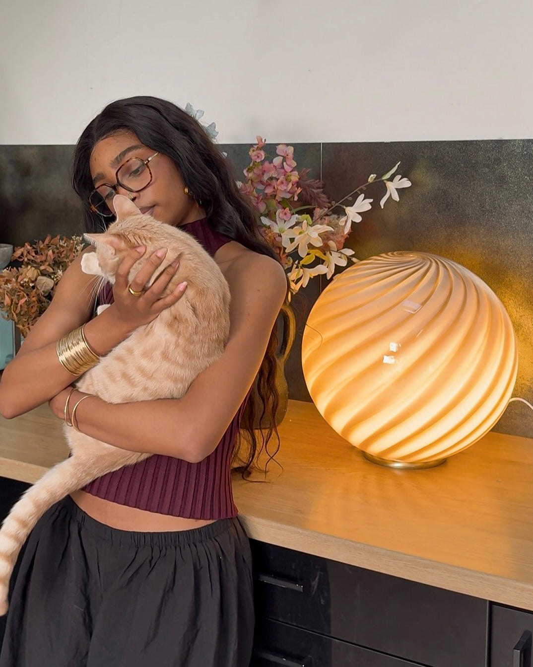 Murano Candy floor lamp gray brown swirl D:40 cm