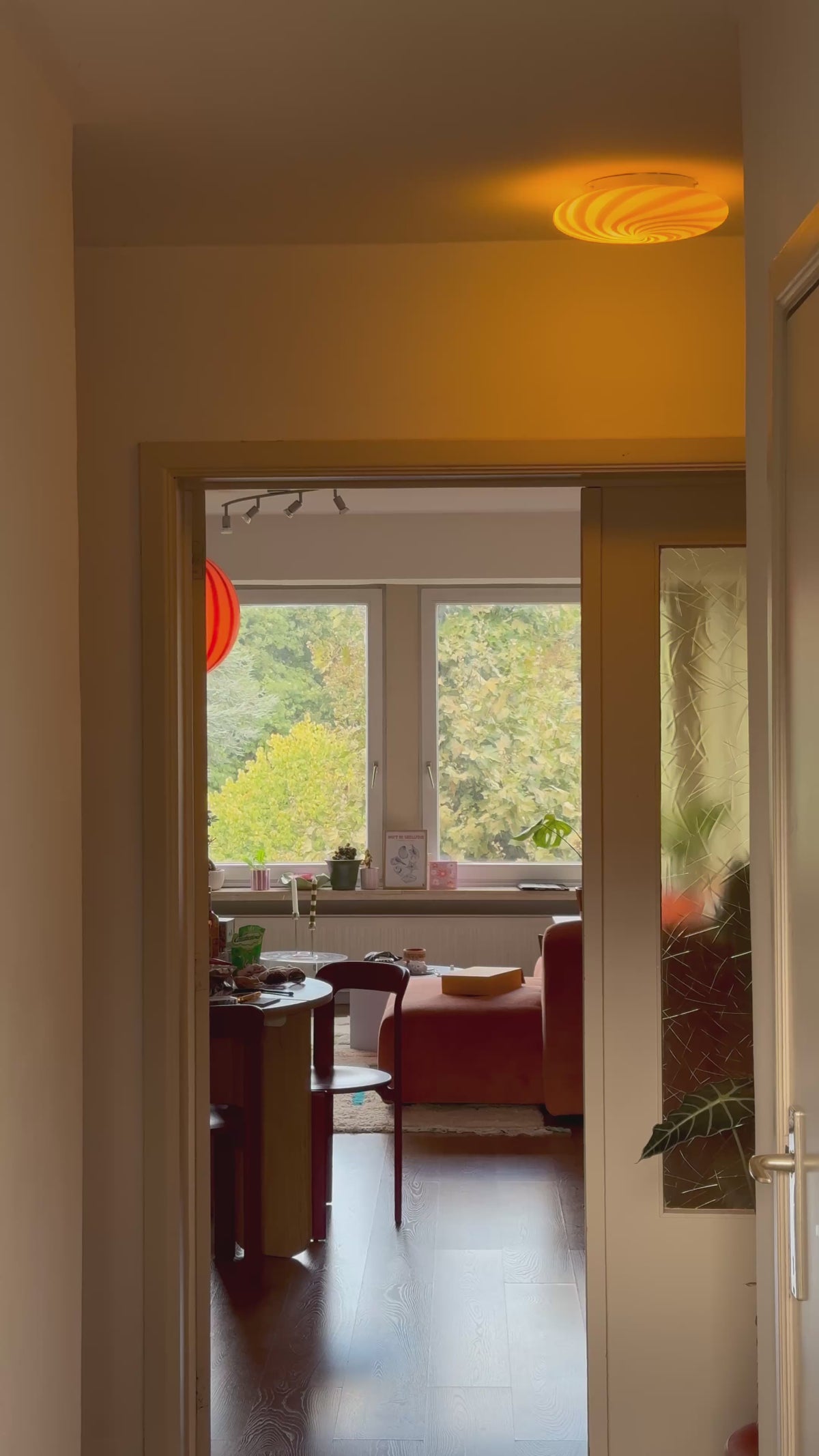 Murano Candy plafond gul/hvid swirl D:30 cm