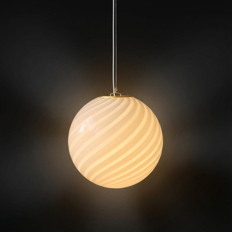 Murano Candy pendel hvid swirl D:30 cm med lys