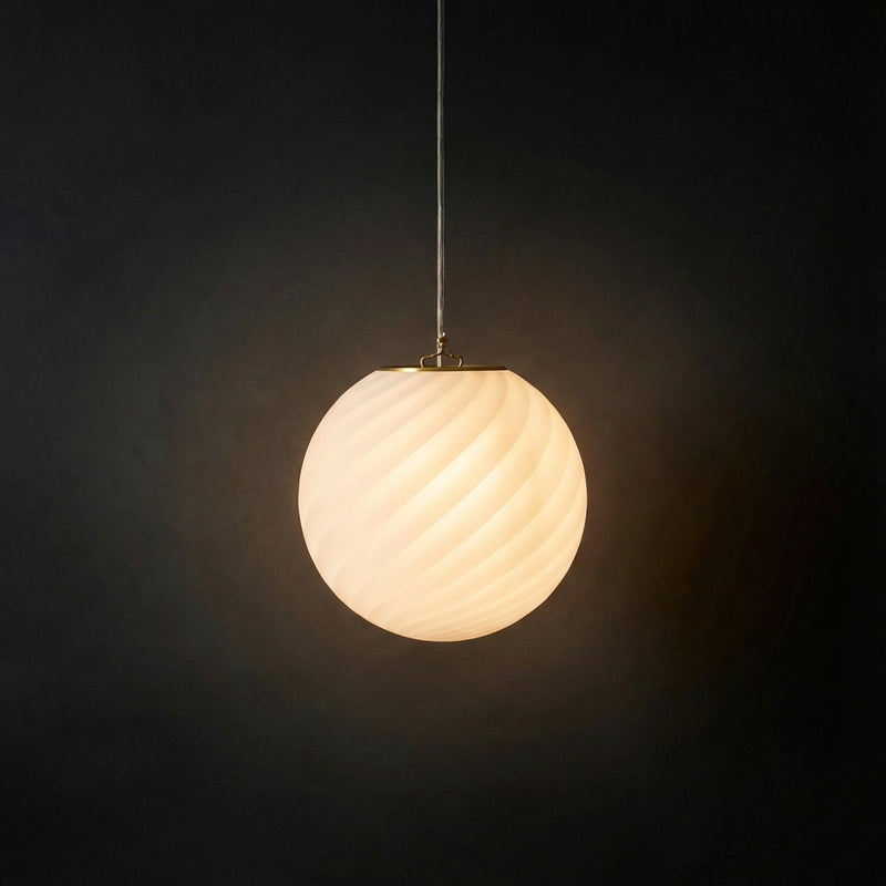 Murano Candy pendel biało-zawirowana D:20 cm med lys