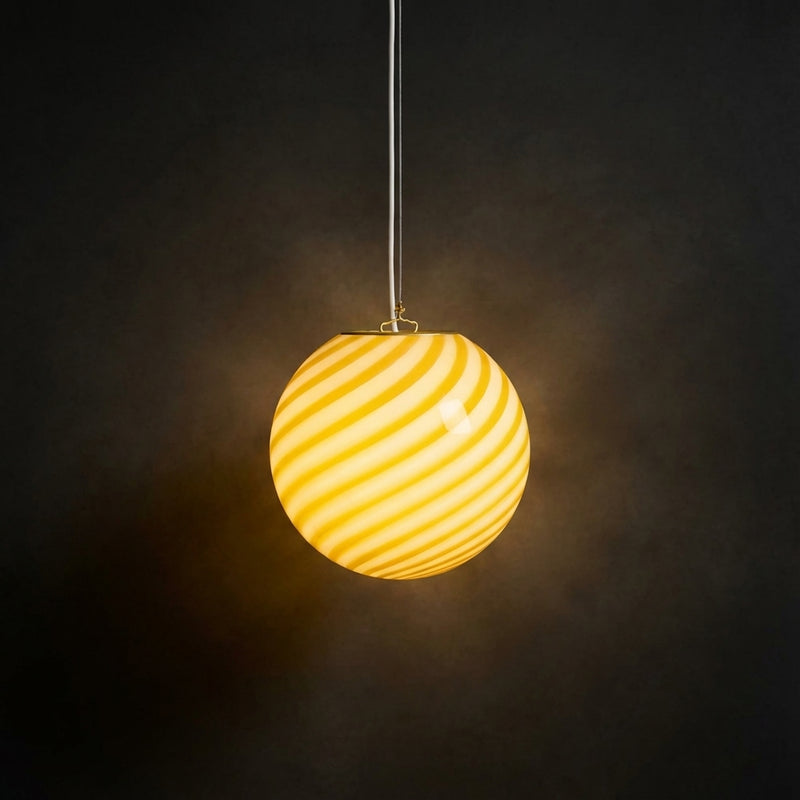 Murano Candy pendel gul swirl D:20 cm med lys
