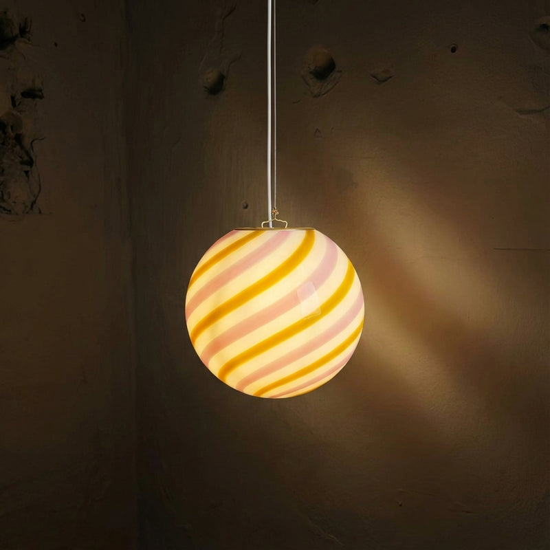 Murano Candy pendel gul/lyserød swirl D:20 cm med lys