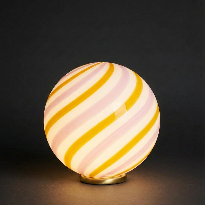 Murano Candy bordlampe gul/lyserød swirl D:30 cm
