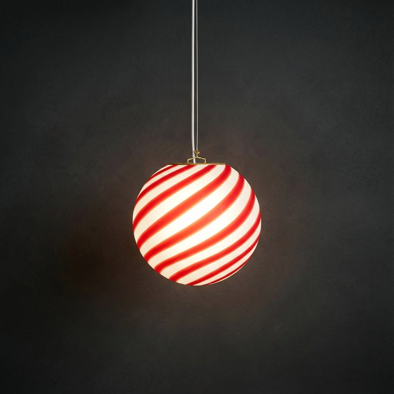 Murano Candy-Hängeleuchte Bordeaux Rot/Weiß Swirl D:20 cm med lys