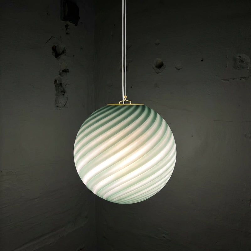 Murano Suspension candy vert pétrole swirl D:30 cm med lys