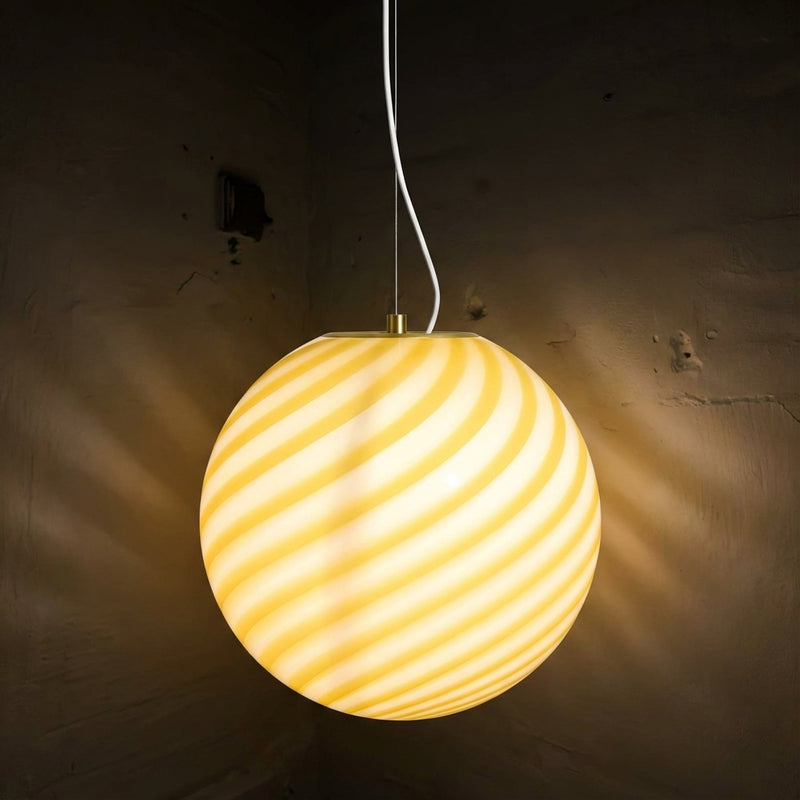 Suspension Candy Murano jaune tourbillon D:40 cm med lys