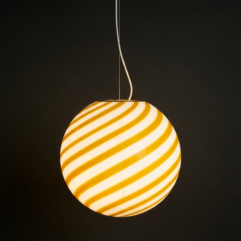 Stor Murano Candy lampa wisząca żółto-biały swirl Śr:40 cm med lys