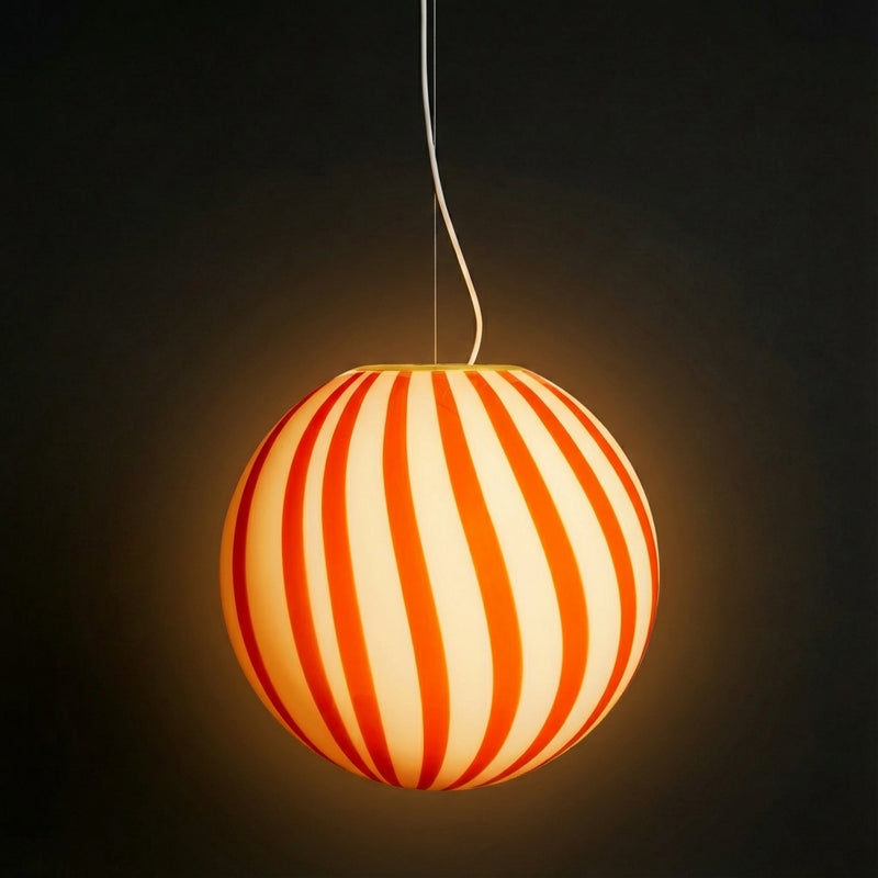 Stor Murano Candy lampa wisząca czerwono-białe pionowe paski Śr. 40 cm med lys