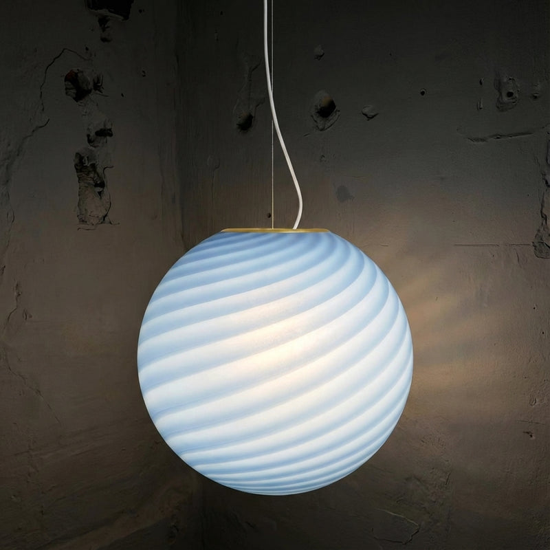 Duża lampa wisząca Murano Candy niebieski swirl Śr:40 cm med lys