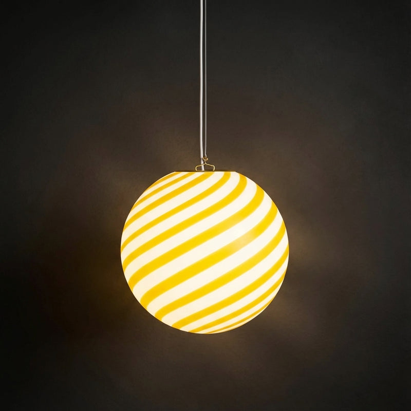 Murano Candy pendel żółto-biały swirl Ø:30 cm med lys