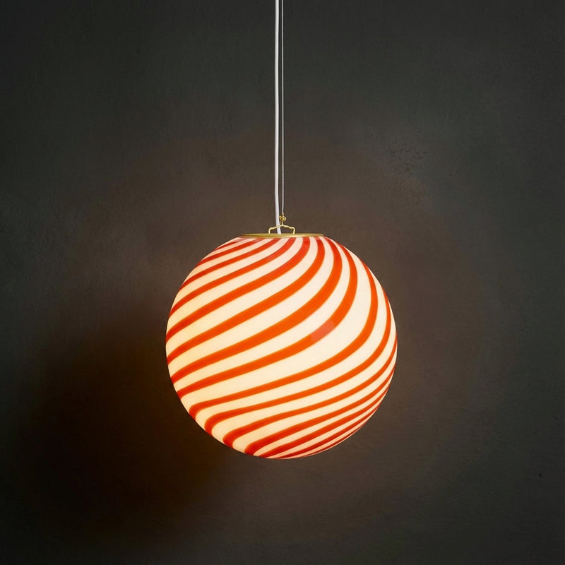 Murano Candy pendel czerwono-biały swirl Ø:30 cm med lys