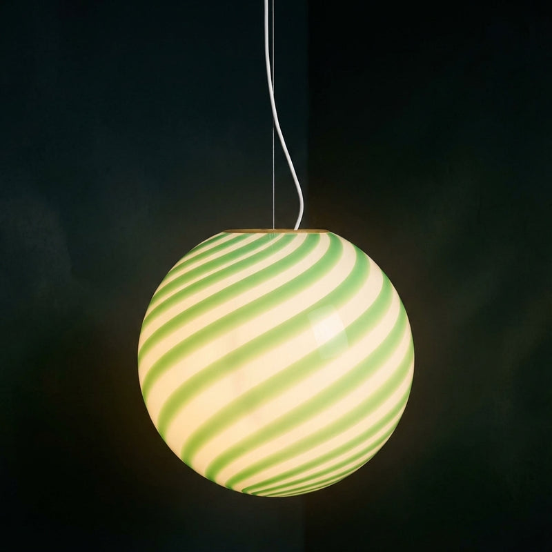 Stor Murano Candy lampa wisząca zielono-biały swirl Śr:40 cm med lys