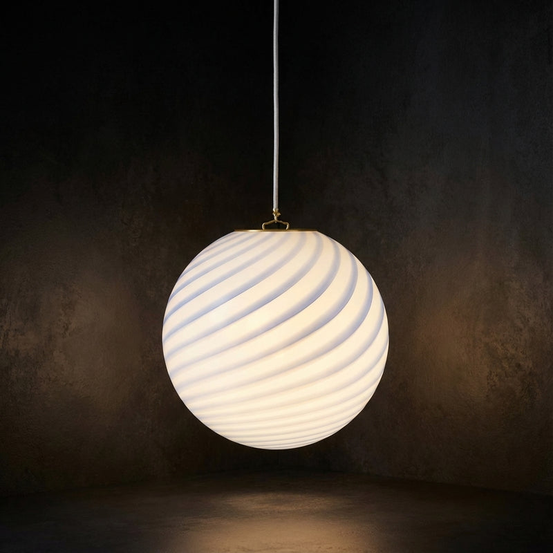 Murano Candy pendel lichtblauw swirl D:30 cm med lys