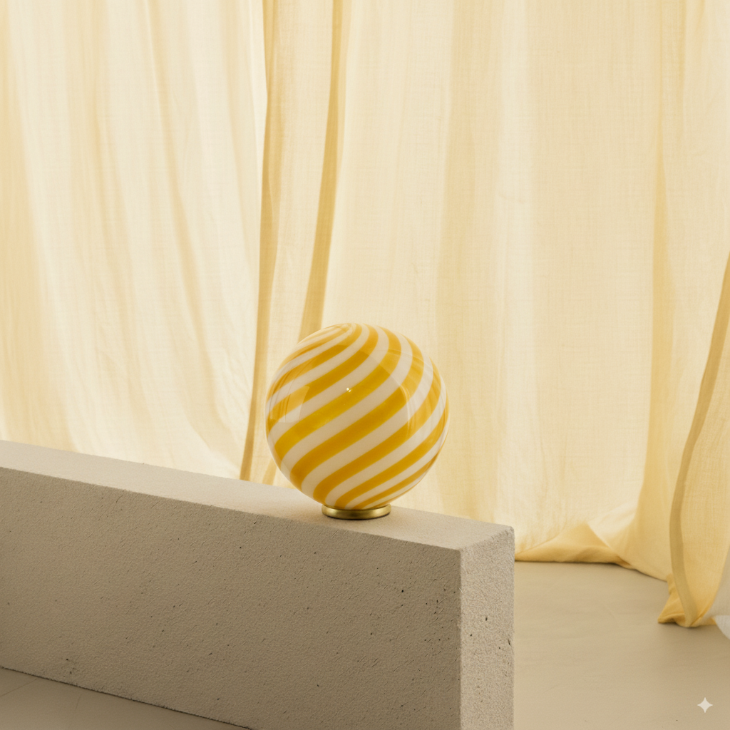 Murano Candy bordlampa gul/vit swirl D:30 cm